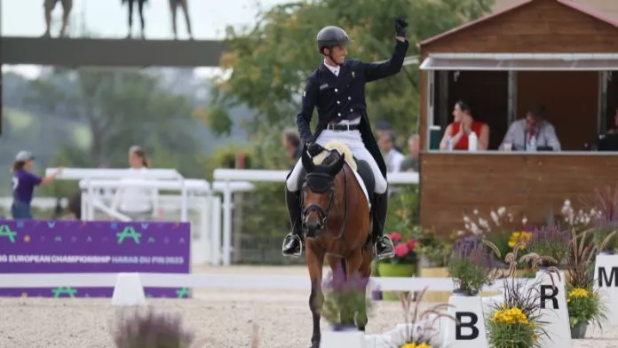 Gireg Le Coz et Aisprit de la loge dressage championnats d'Europe Le Pin 2023