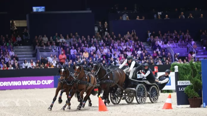 Benjamin Aillaud sur le podium de l’étape Coupe du monde d'attelage de Lyon (69)